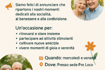 Anche quest'anno ci saranno degli incontri bisettimanali, a partire da ottobre, per la terza età.