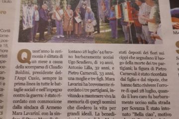 Articolo sul ricordo a luglio dei tre partigiani armeniesi